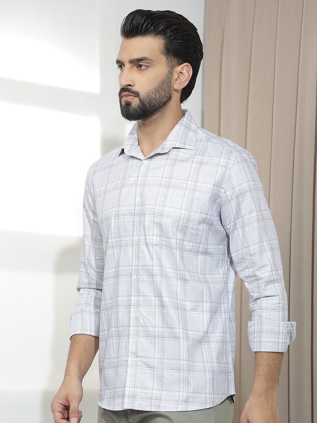 Chic Olive Green Checked Shirt