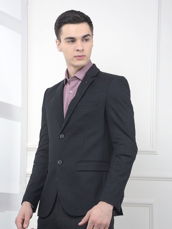 Black Notched Lapel Single-Breasted Blazer