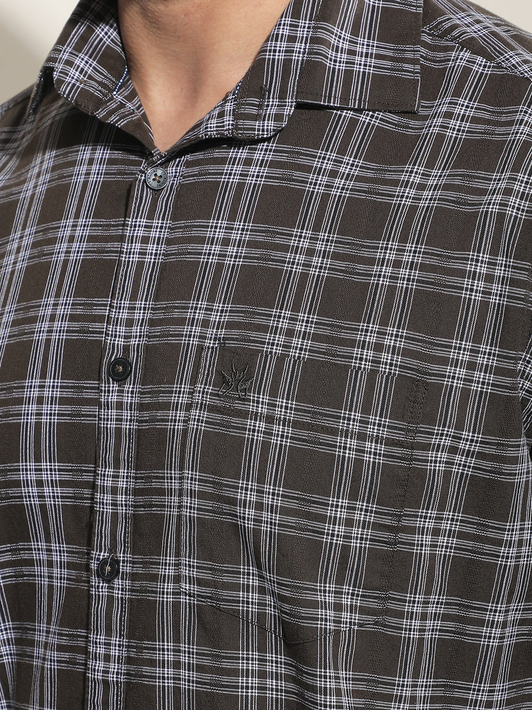 Brown Checked 100% Cotton Shirt