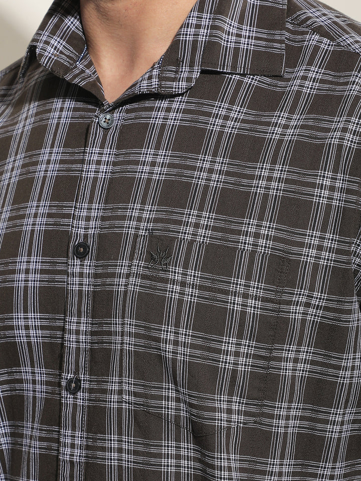 Brown Checked 100% Cotton Shirt