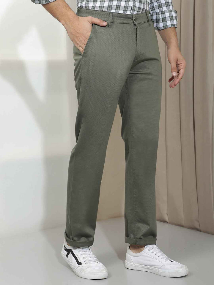 Olive Dobby Straight Trousers