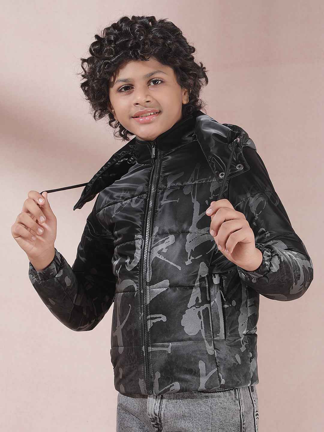 Black Printed Hooded Jacket