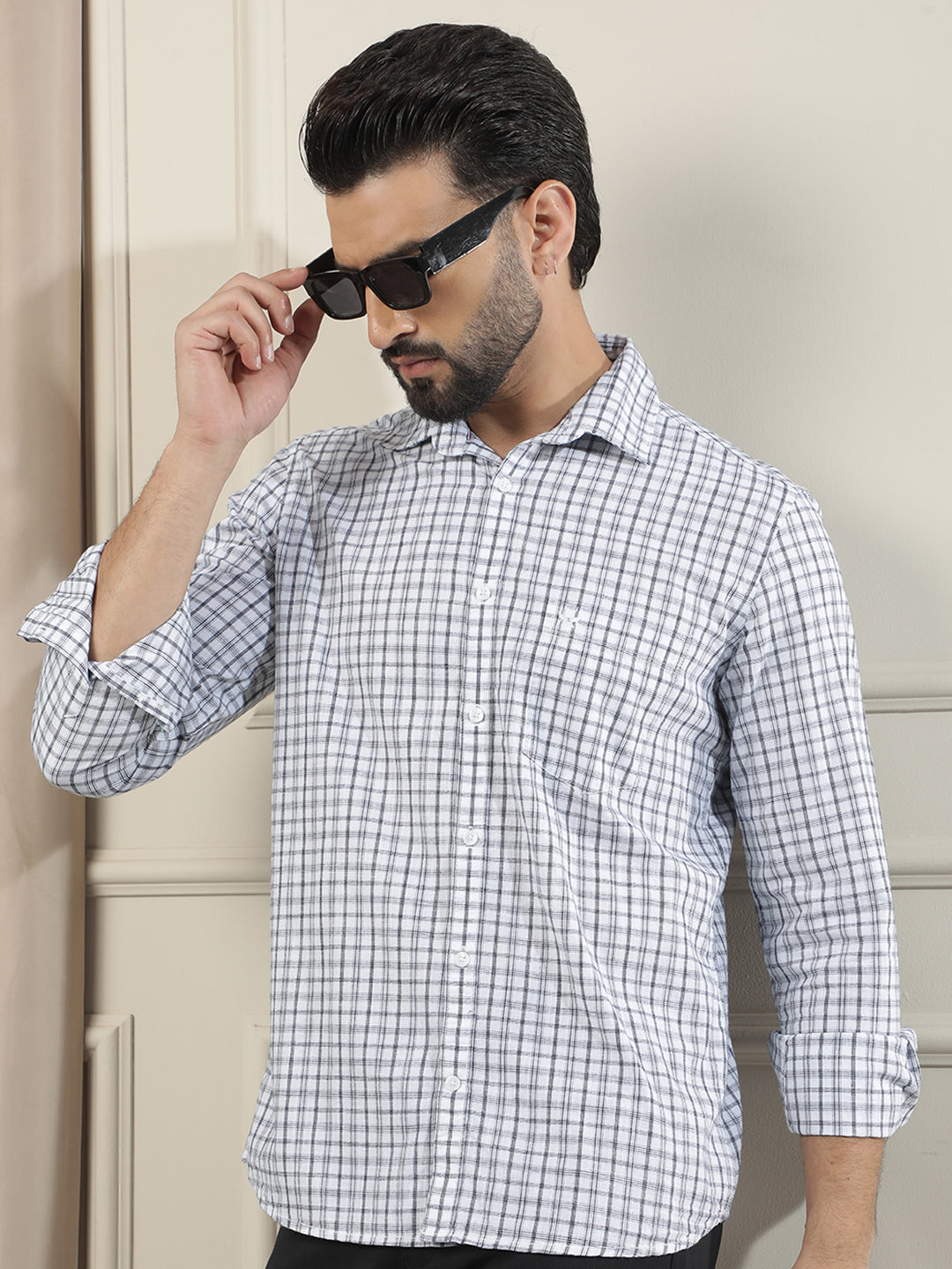White 100% Cotton Checked Shirt