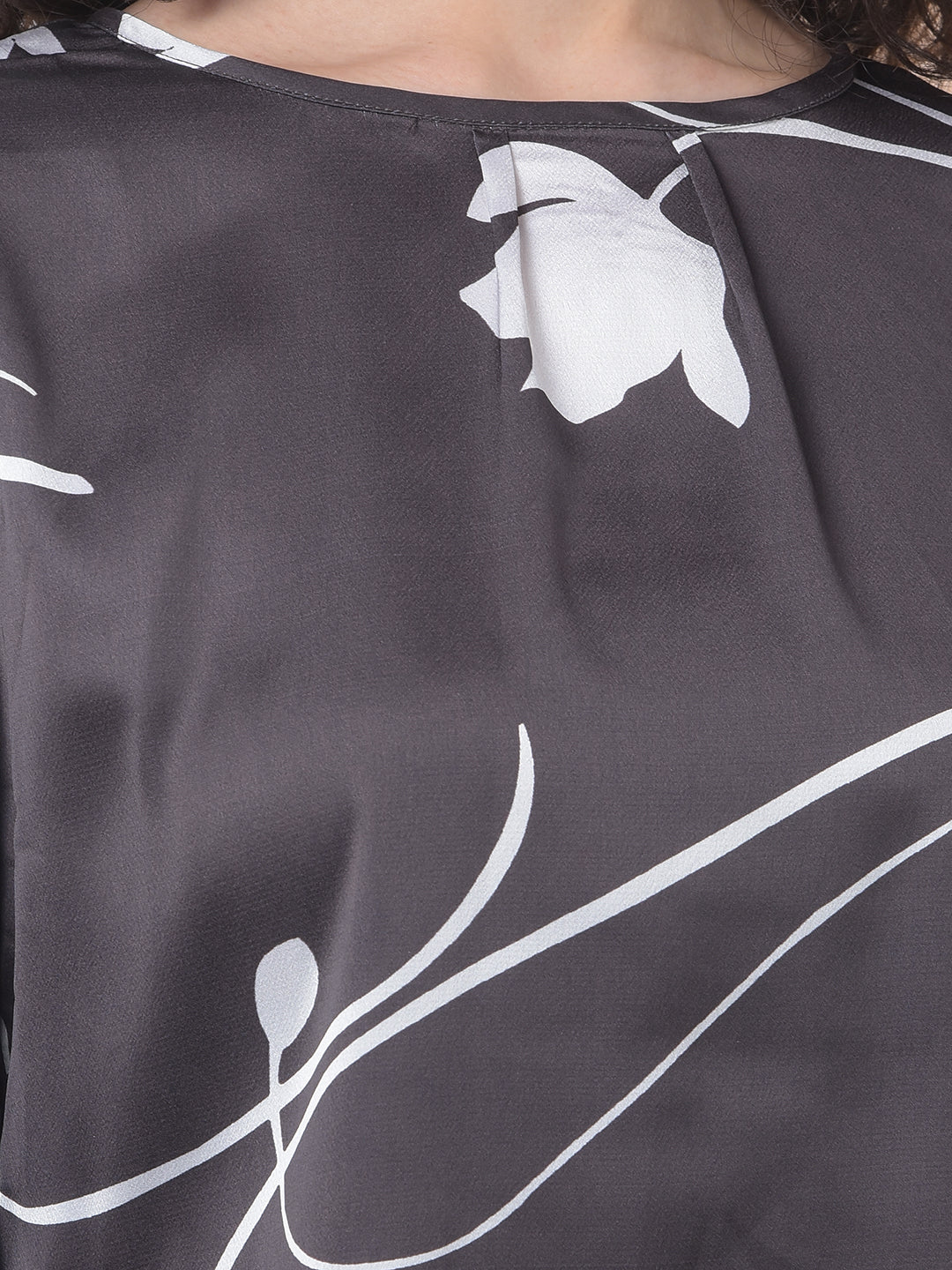 White Floral Printed Satin Finish Top