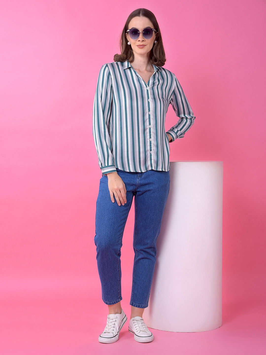 Green Vertical Stripes 100% Modal Shirt