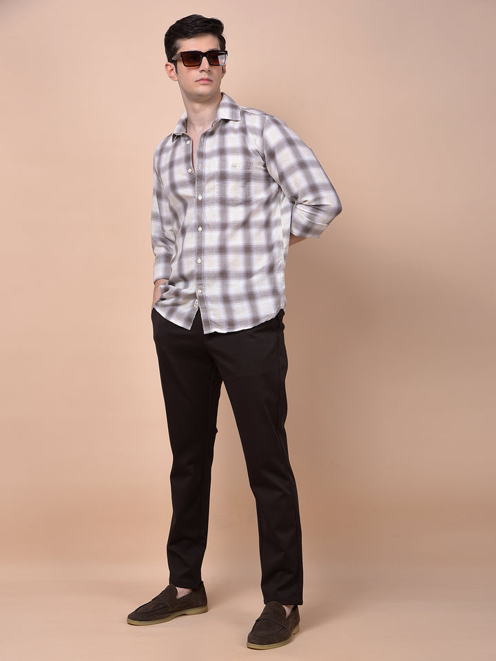 Brown Checked Linen Shirt