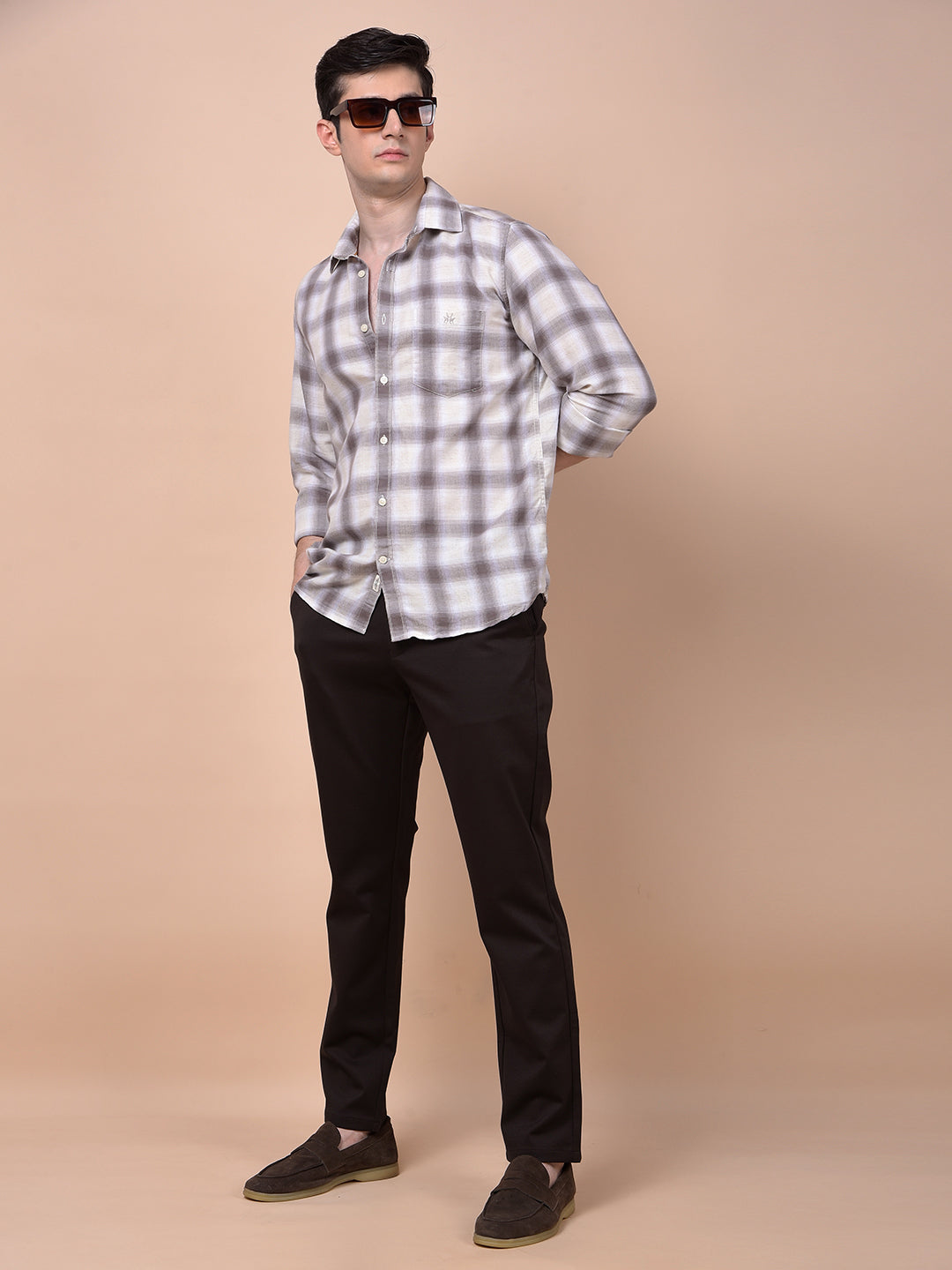 Brown Checked Linen Shirt