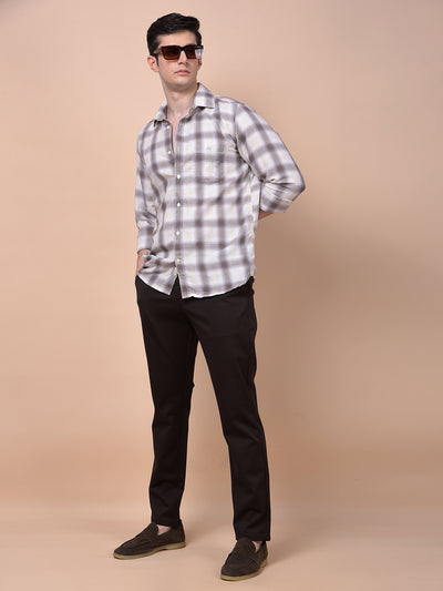 Brown Checked Linen Shirt