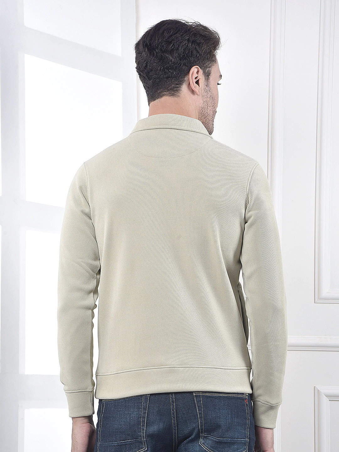 Beige Minimal Zip-Front Sweatshirt