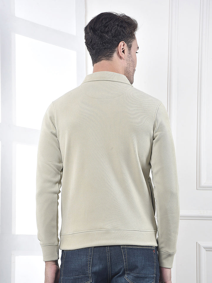 Beige Minimal Zip-Front Sweatshirt