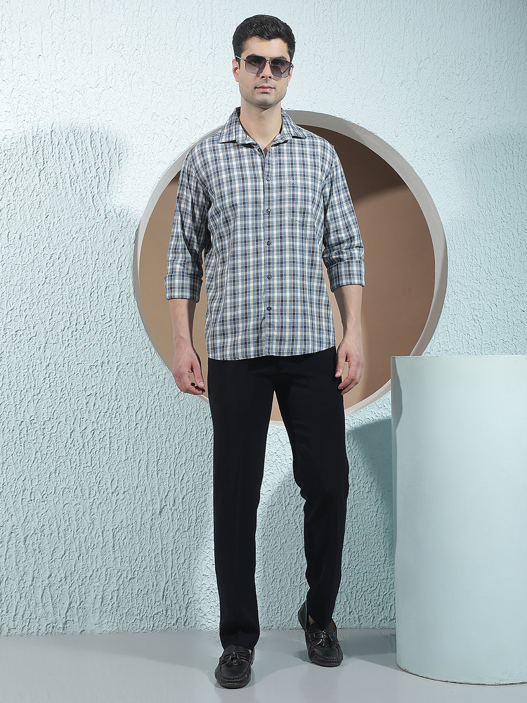 Teal Green 100% Cotton Checked Shirt