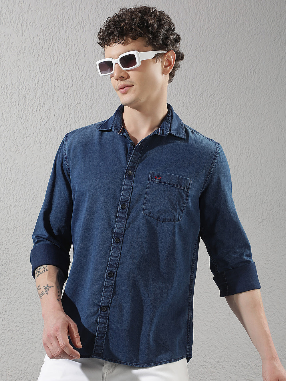 Navy Blue 100% Cotton Denim Shirt