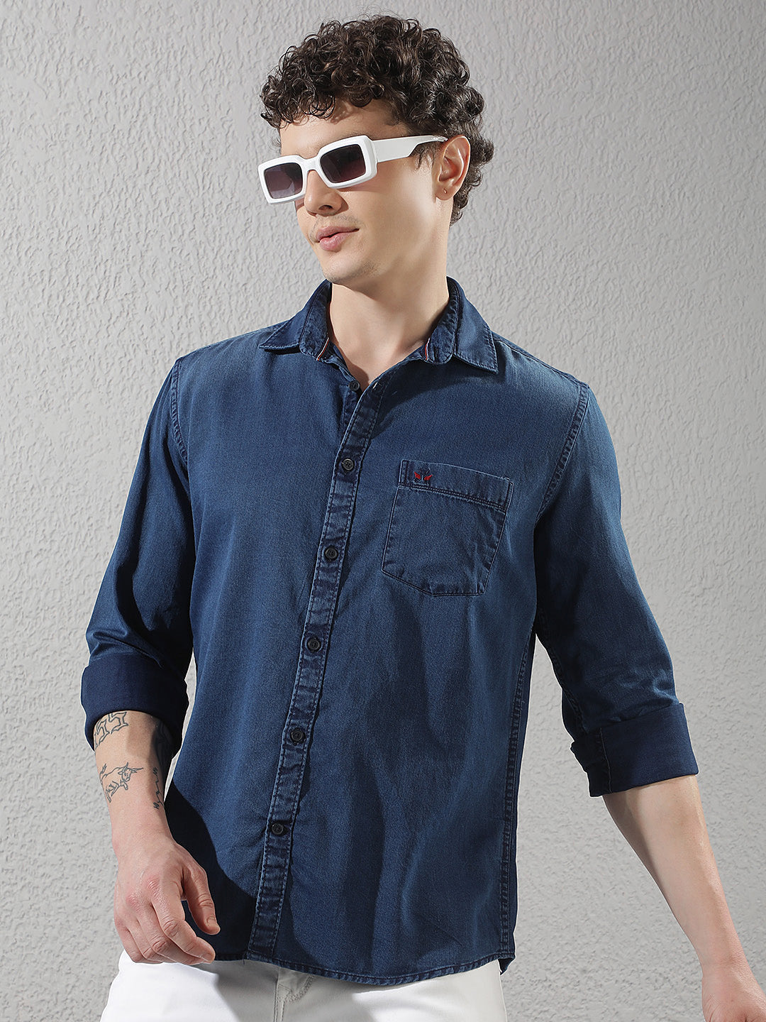Navy Blue 100% Cotton Denim Shirt
