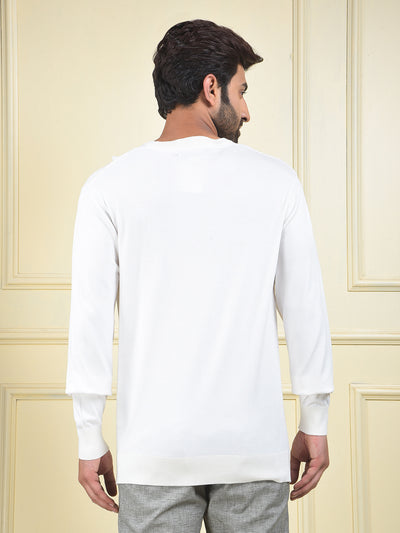 Slim Fit White Jacquard Sweater