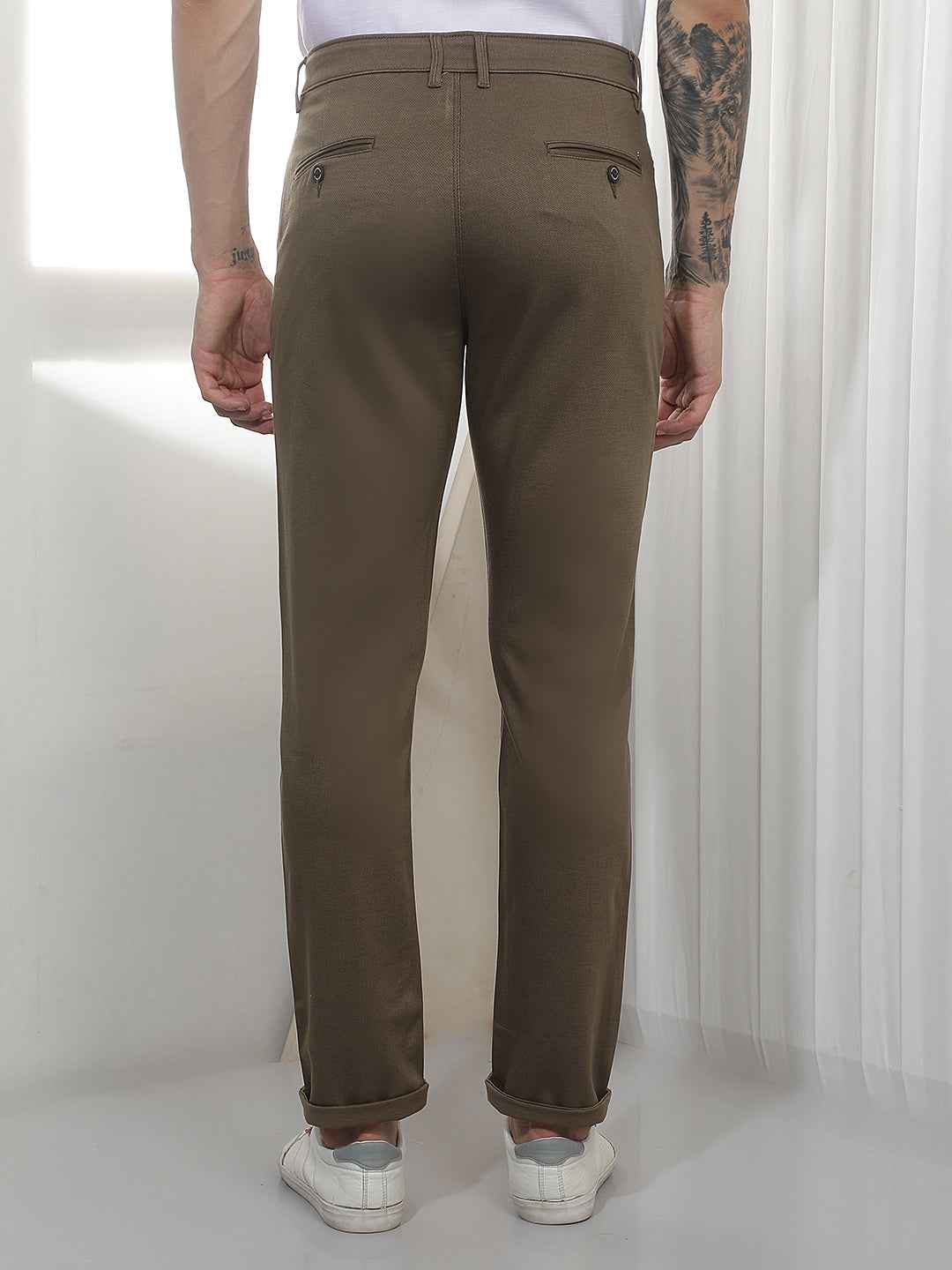 Brown Casual Cotton Trousers