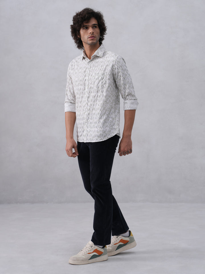 Green Printed Linen Shirt