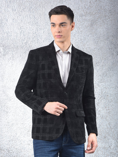 Black Checked Notched Lapel Single Breasted Blazer