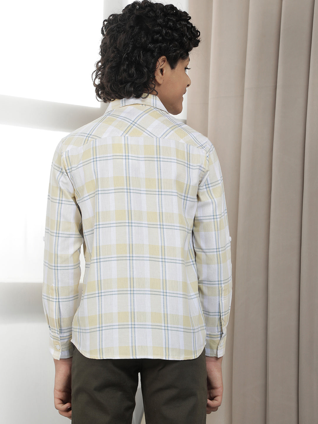 Yellow 100% Cotton Checked Shirt