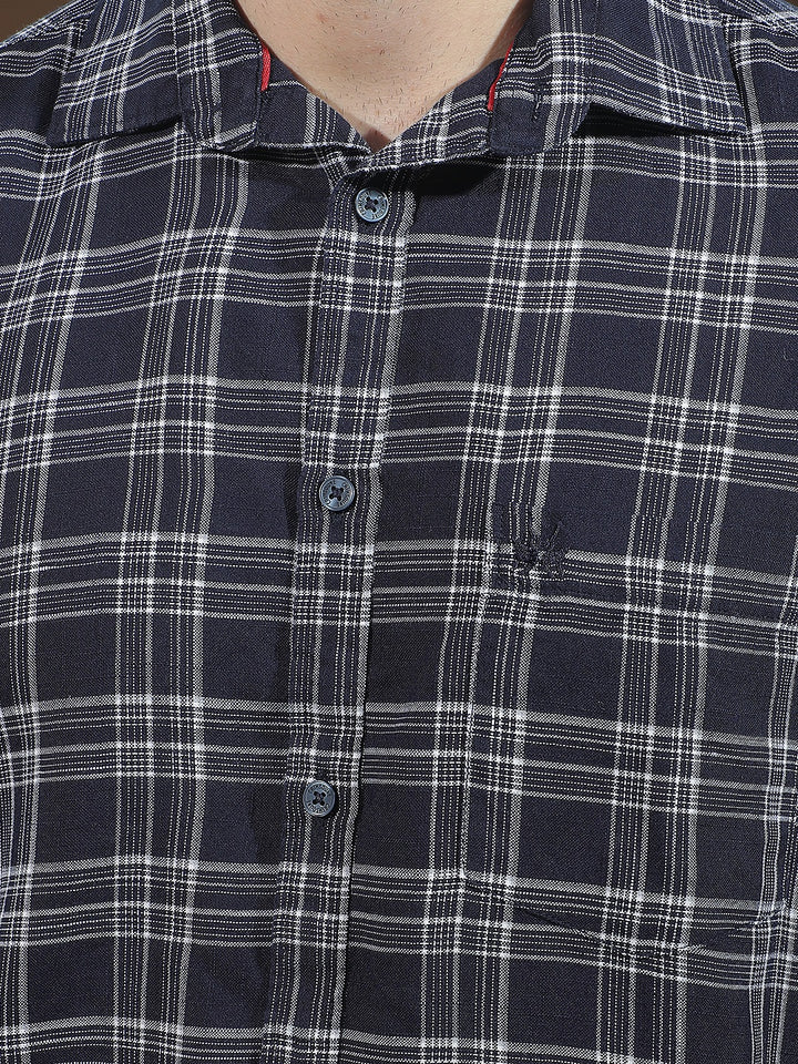 Navy Blue Checked Shirt