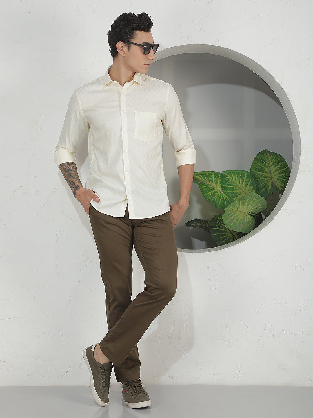 Modern Warm Yellow Jacquard Shirt
