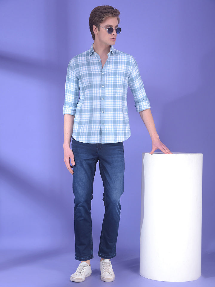 Blue Checked 100% Cotton Shirt