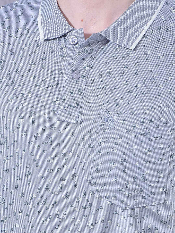 Grey Printed Polo Neck T-Shirt