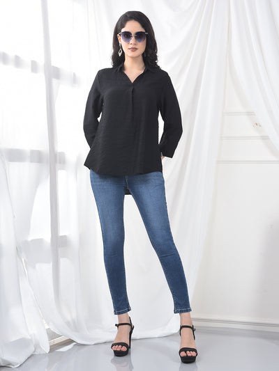 Midnight Black Crinkle Weave Flow Fit Top