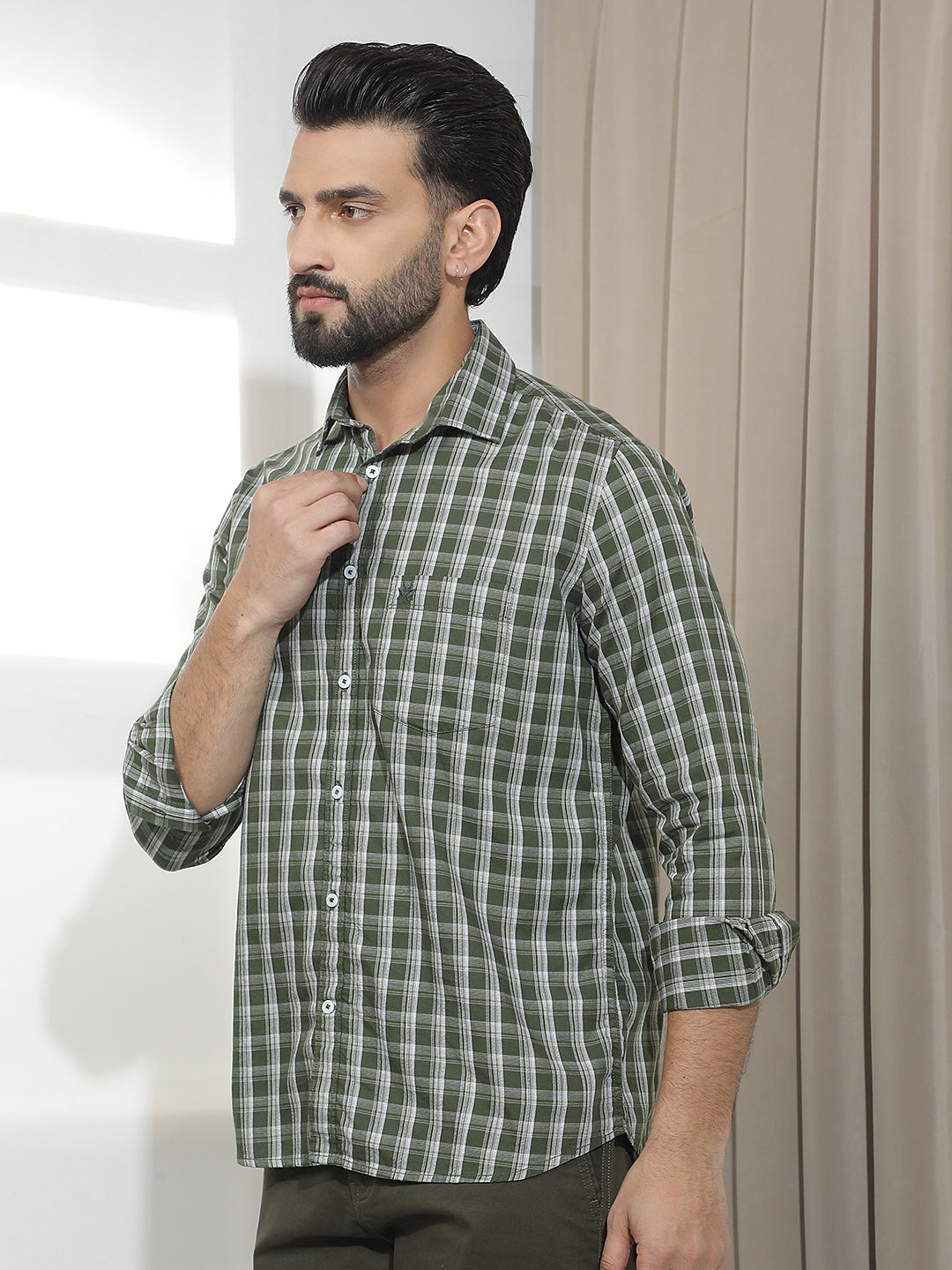 Green 100% Cotton Checked Shirt