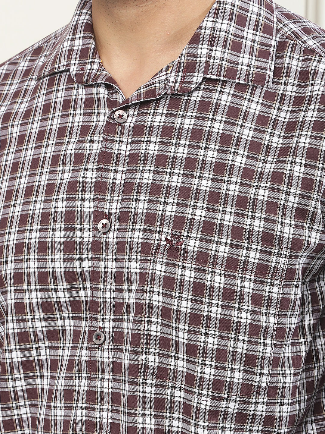 Wine Checked 100% Cotton Shirt