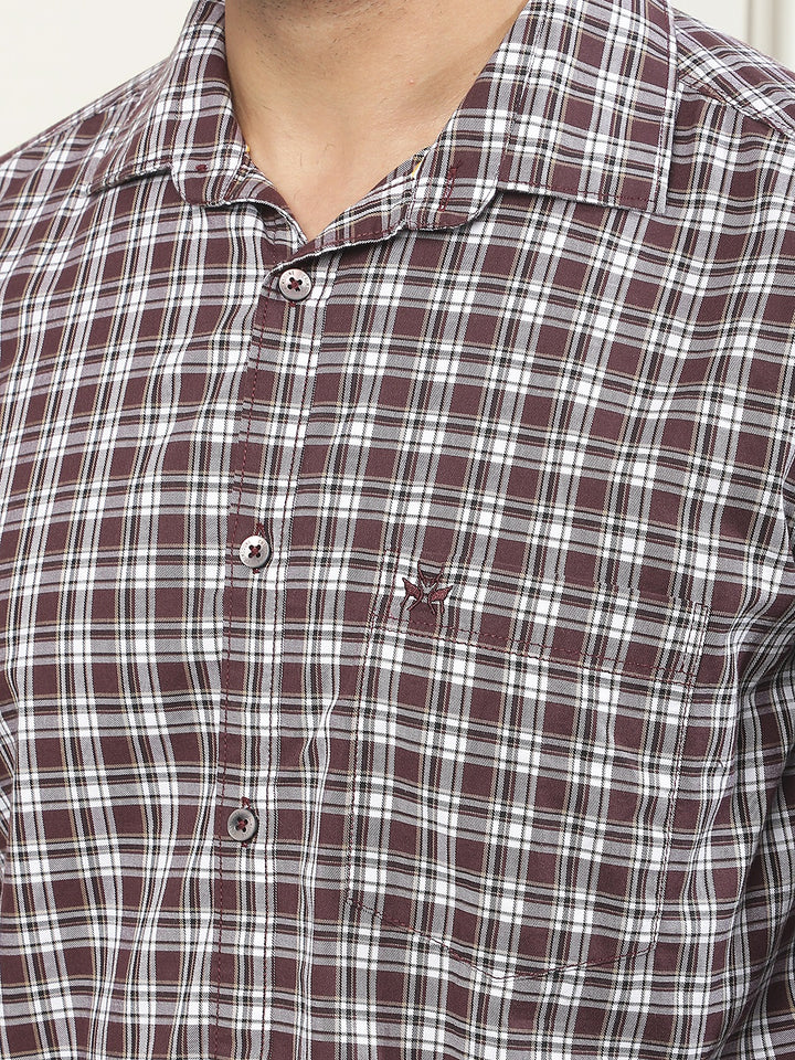 Wine Checked 100% Cotton Shirt