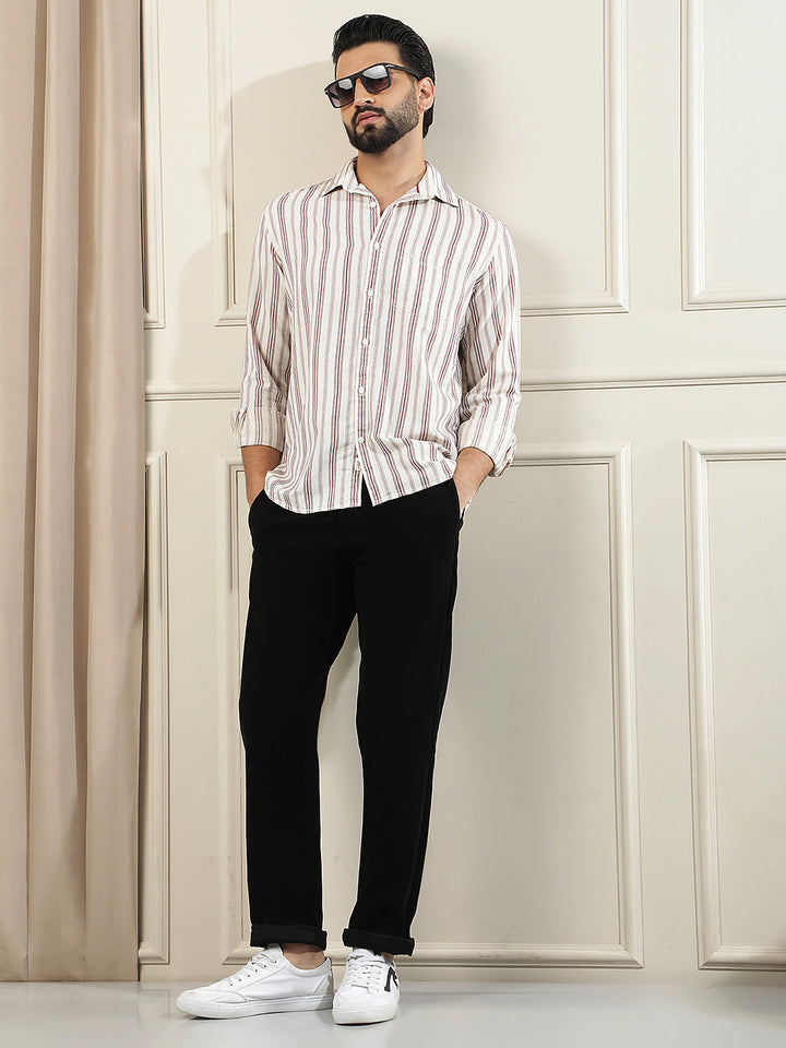 Maroon Vertical Stripes Linen Shirt