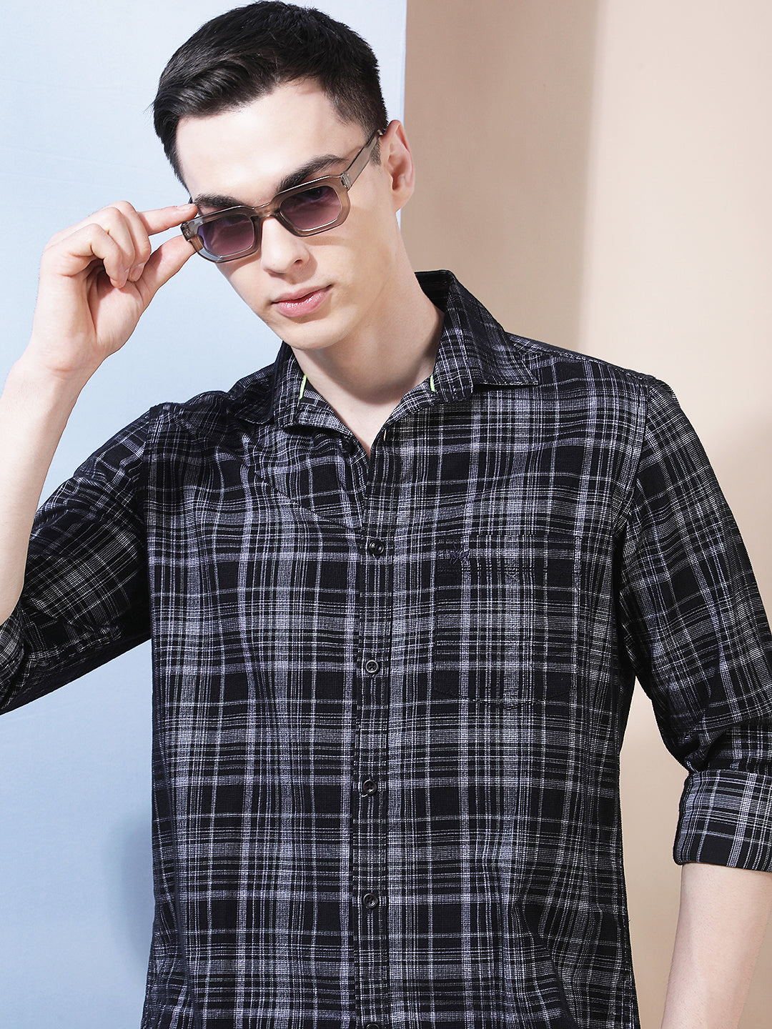 Black Checked 100% Cotton Corduroy Shirt