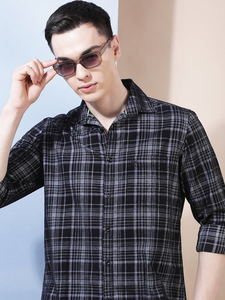 Black Checked 100% Cotton Corduroy Shirt