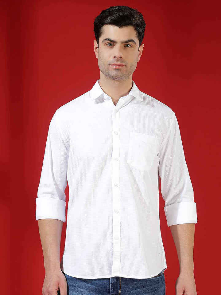 White Textured Smart Casual Shirt