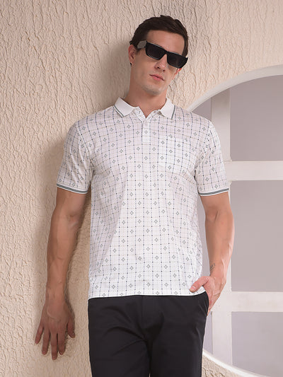 White Printed Polo Neck T-Shirt