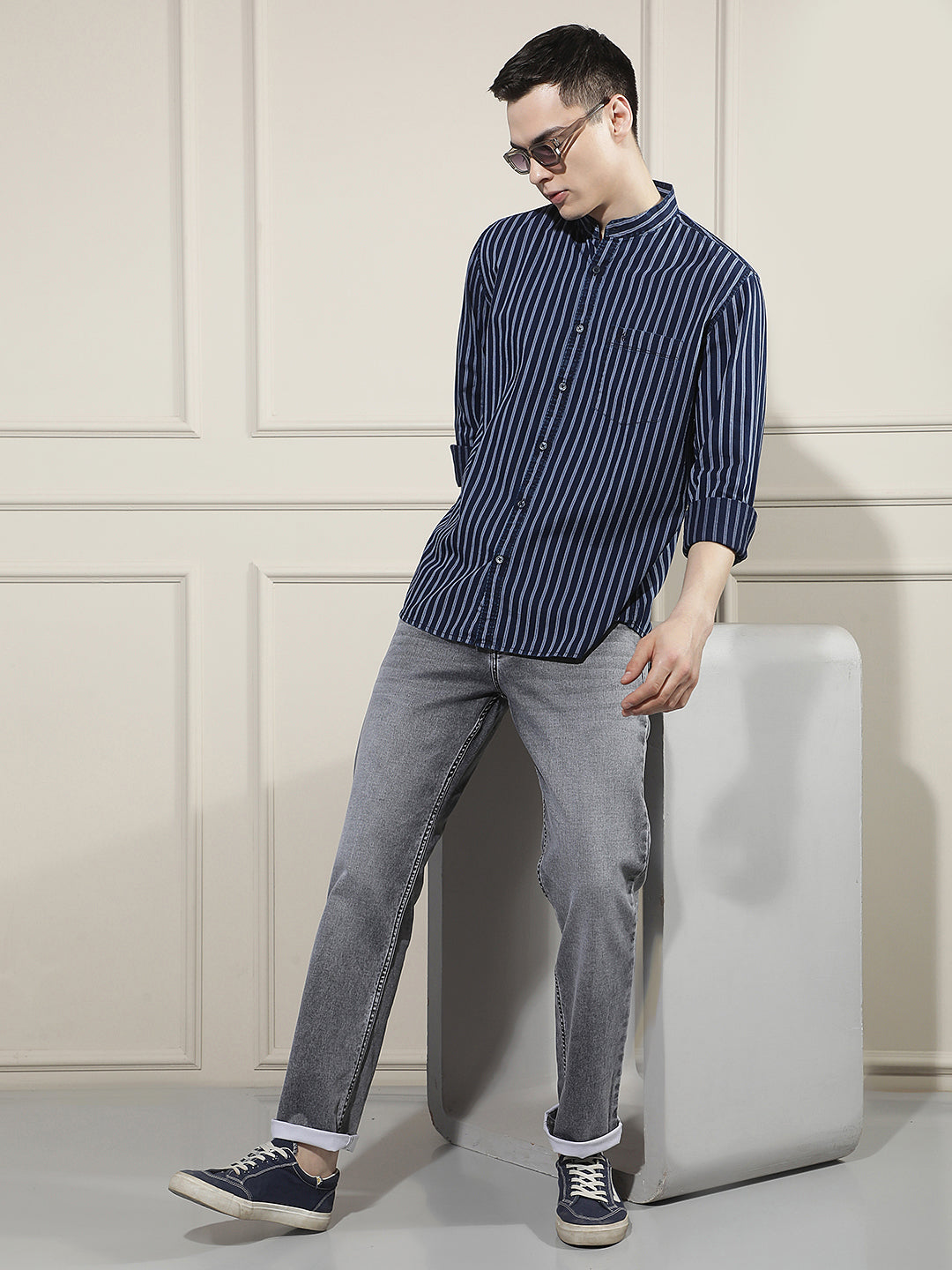Grey Cotton Straight Jeans