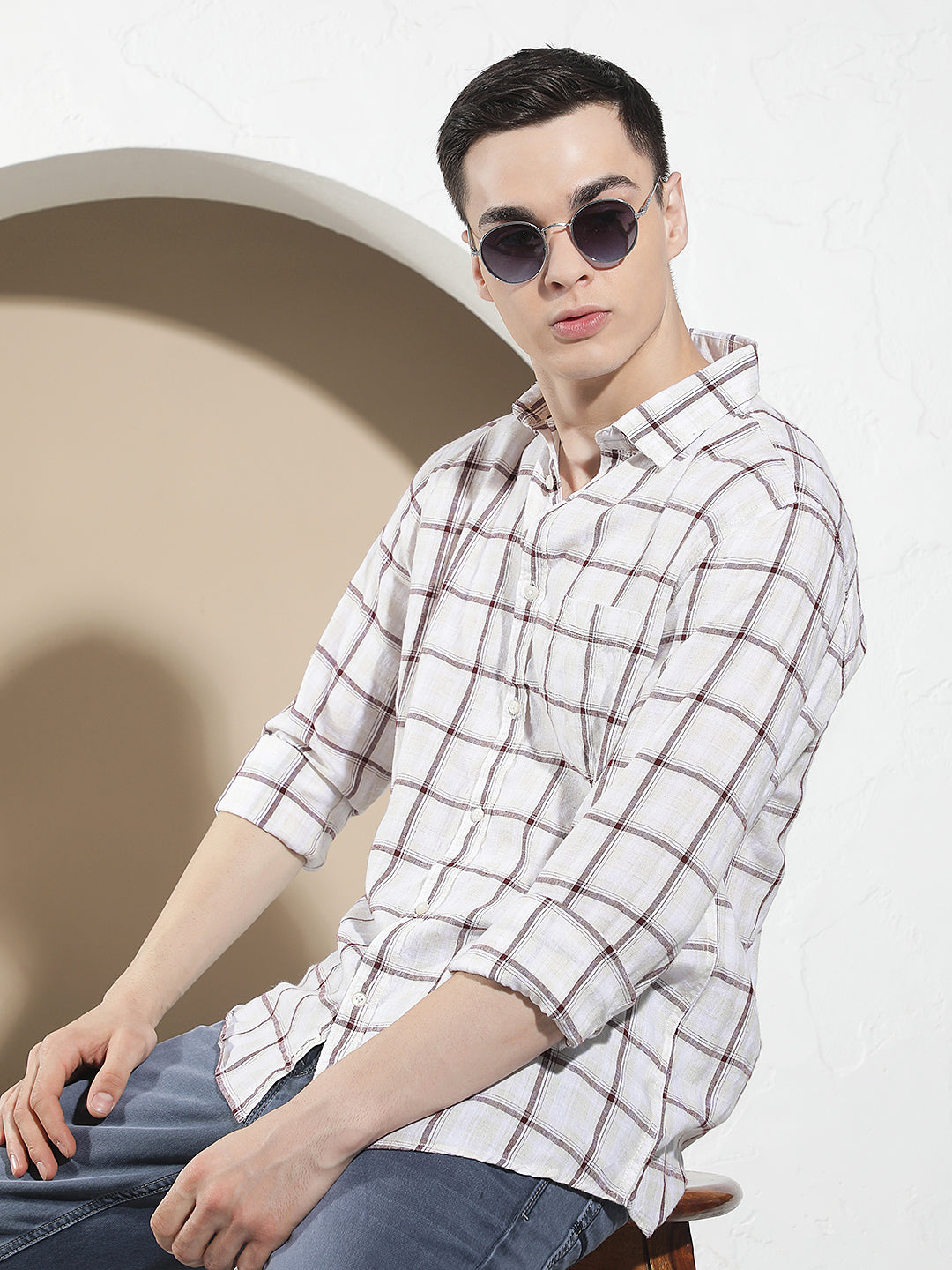 Purple Checked Linen Shirt