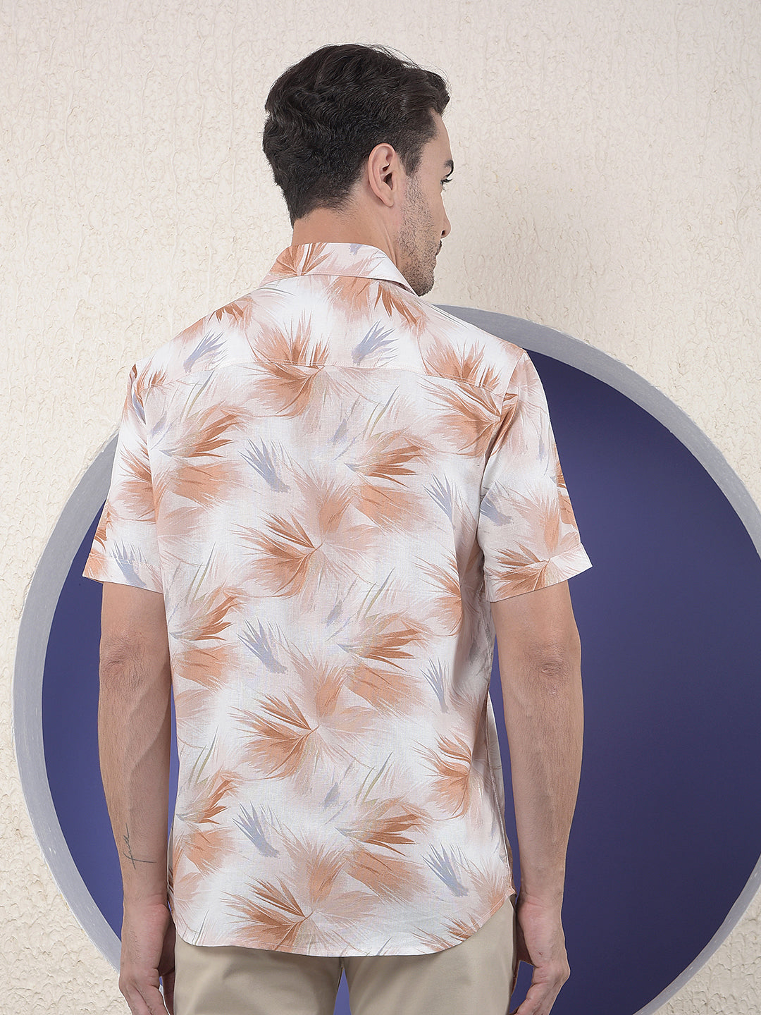 Beige Floral Print Linen Shirt