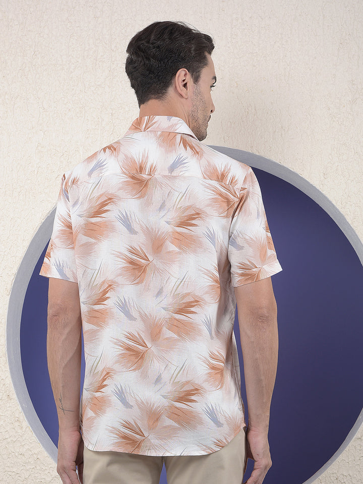 Beige Floral Print Linen Shirt