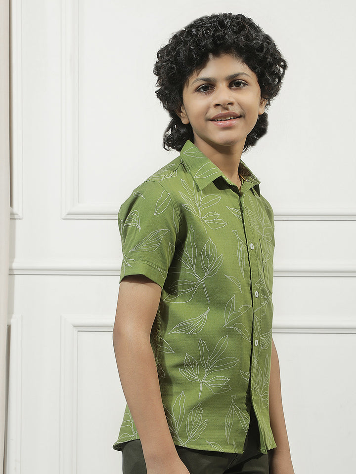 Fern Green 100% Cotton Botanical Print Shirt