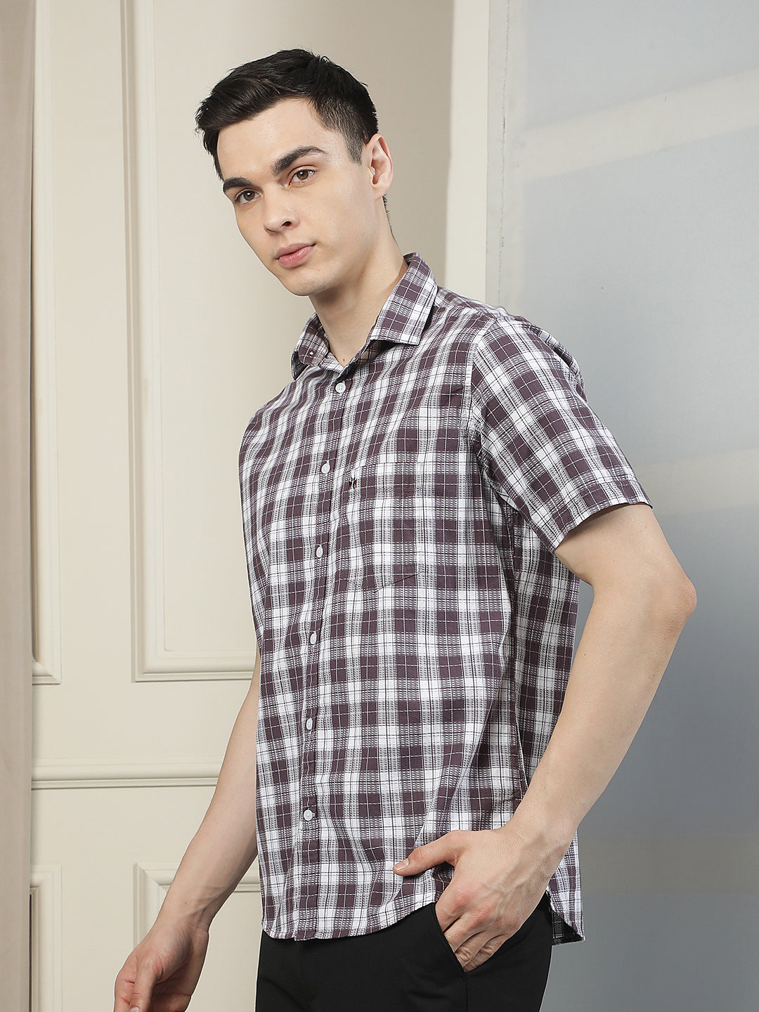 Purple Checked 100% Cotton Shirt