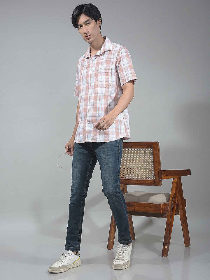Peach Checked 100% Cotton Shirt
