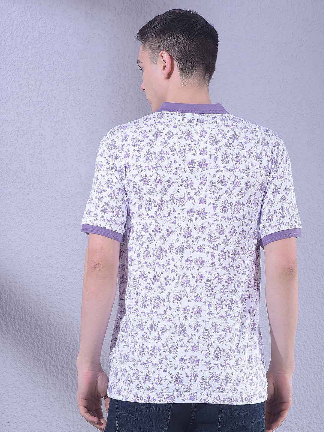 Purple Printed Polo Neck T-Shirt