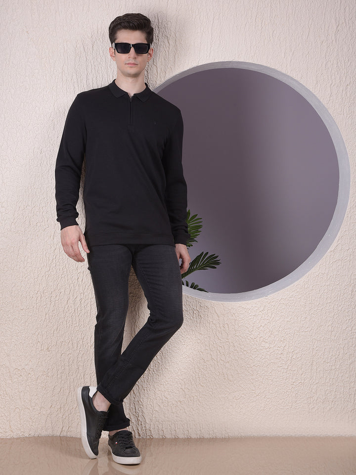 Black Polo-Neck Long-Sleeves T-Shirt