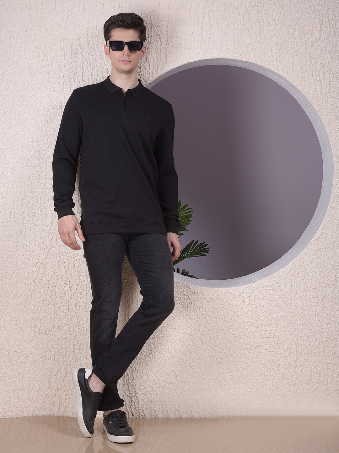 Black Polo-Neck Long-Sleeves T-Shirt