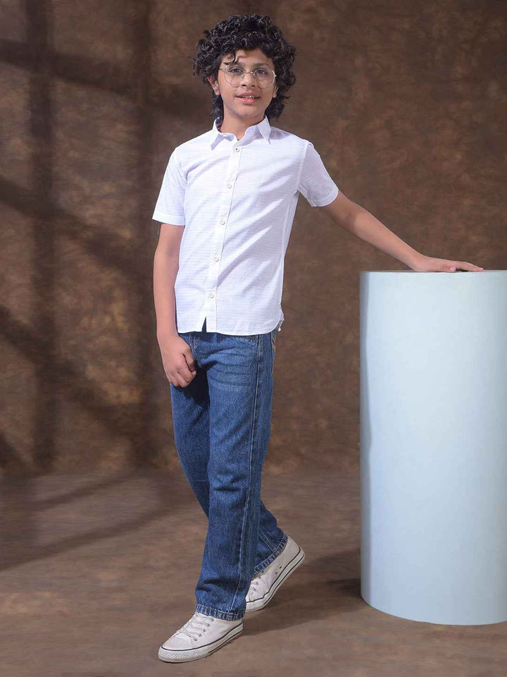 White Textured Casual Shirt