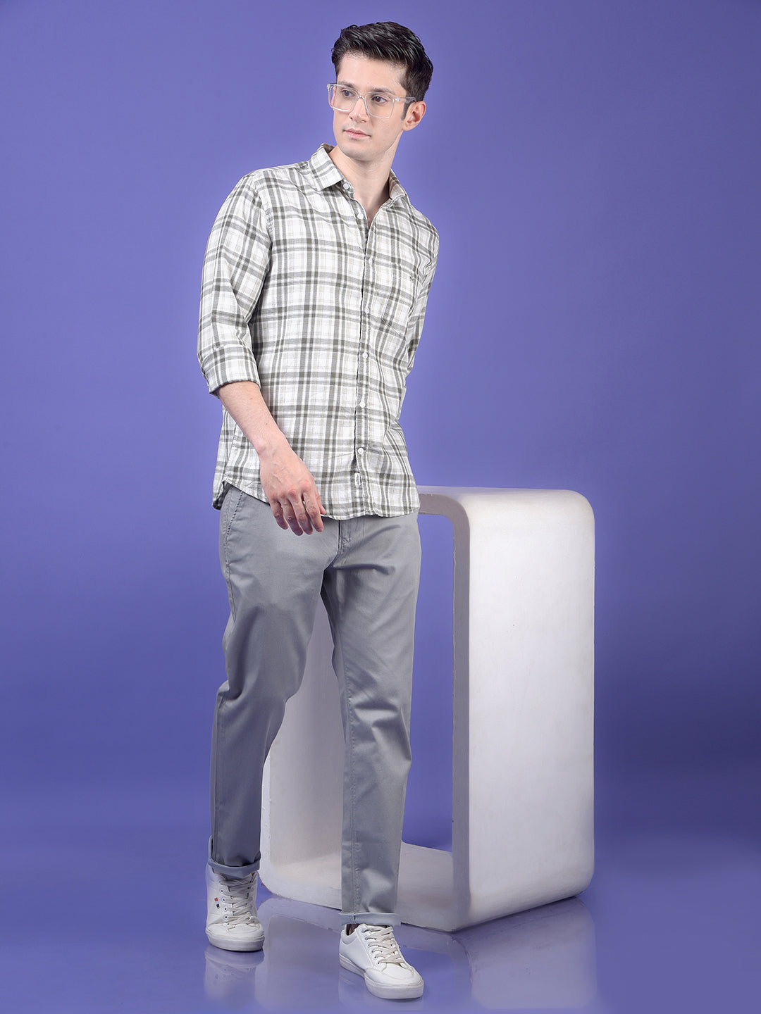Olive Checked 100% Cotton Shirt