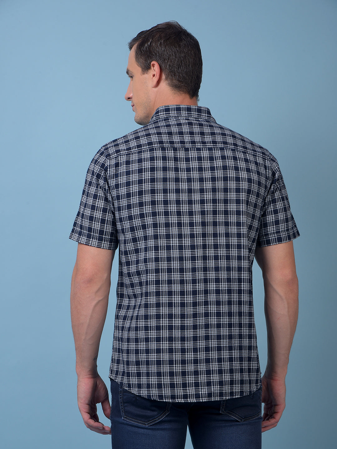 Navy Blue Checked 100% Cotton Shirt