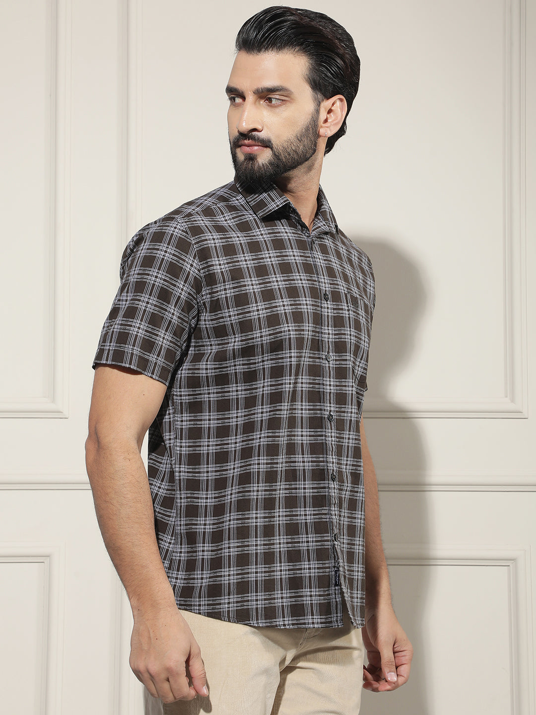 Brown Checked 100% Cotton Shirt