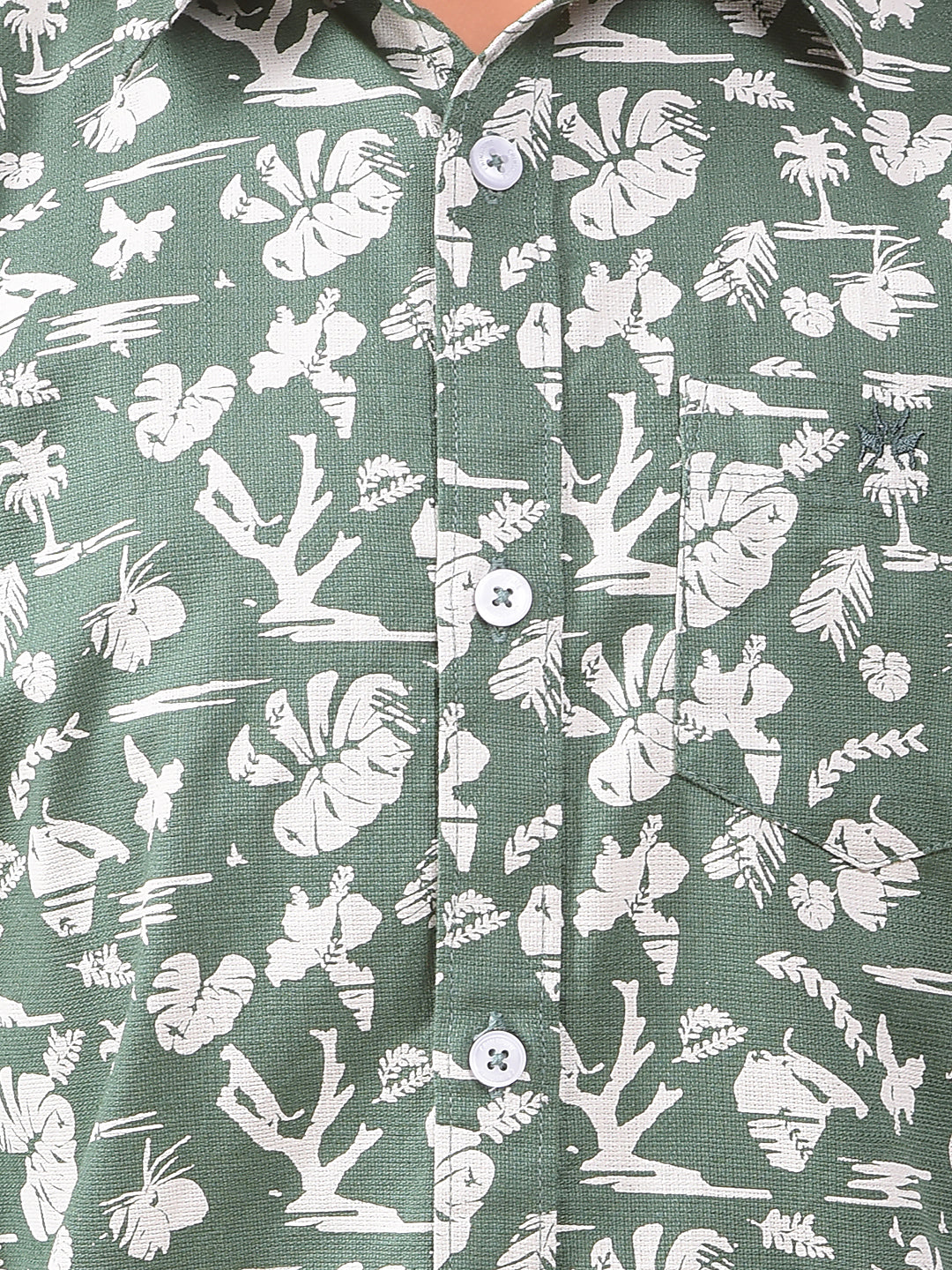 Green Floral Print 100% Cotton Shirt